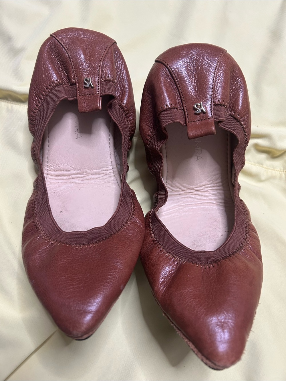 Samantha Pleet Pointed Ballet Flats in Chestnut Brown